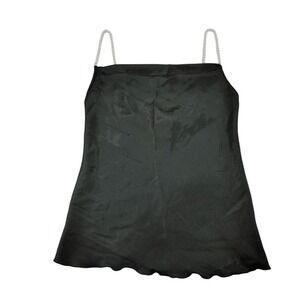 Nicole Miller Elegant Black Cami Top with Scalloped Hem and Pearl Straps Size M